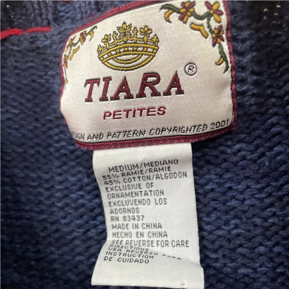 TIARA PETITES Christmas Sweater Womens M Ramie Linen Knit Blue Snowman Holiday M - Picture 7 of 16